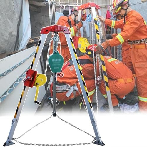 BYFSRUS Heavy Duty Rescue Tripod with Hand Winch and Anti-Fall Safety for Confined Space Lifting and Emergency Rescue Operations