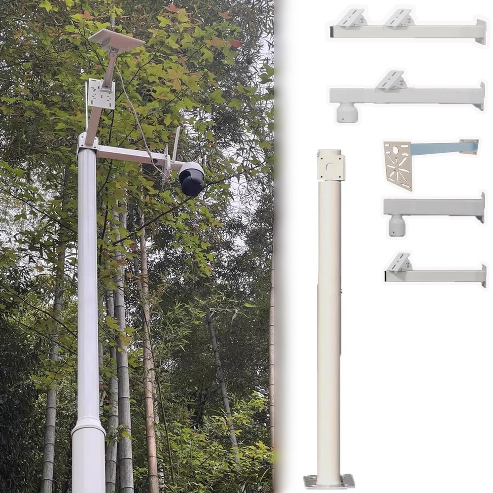 Extender Security Camera Pole Floor Stand Mount, White Surveillance Poles for Solar Panels/Gun/Ball, Commercial CCTV Monitoring Pole Multi-Angle(5.0 m (16.4 ft))