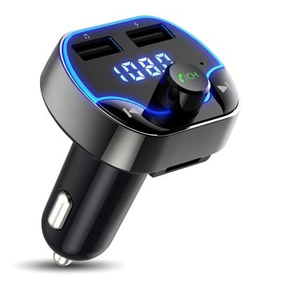 TISONNY Bluetooth FM Transmitter Car Adapter with LED Voltage Display, Hands-Free Calling, Dual USB Car Charger, Supports MP3, Radio, TF Card, USB Disk Playback
