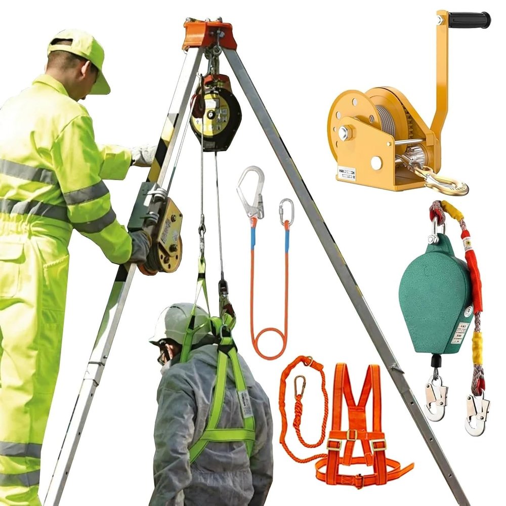 BYFSRUS Confined Space Tripod Kit Heavy Duty Tripod Rescue System 1200Lbs 1800 2600 Lbs, Safety Fire Rescue Tools Derrick Crane for High Places/Cliffs/Well/Underground Pipe/(2600LBSWinch+F