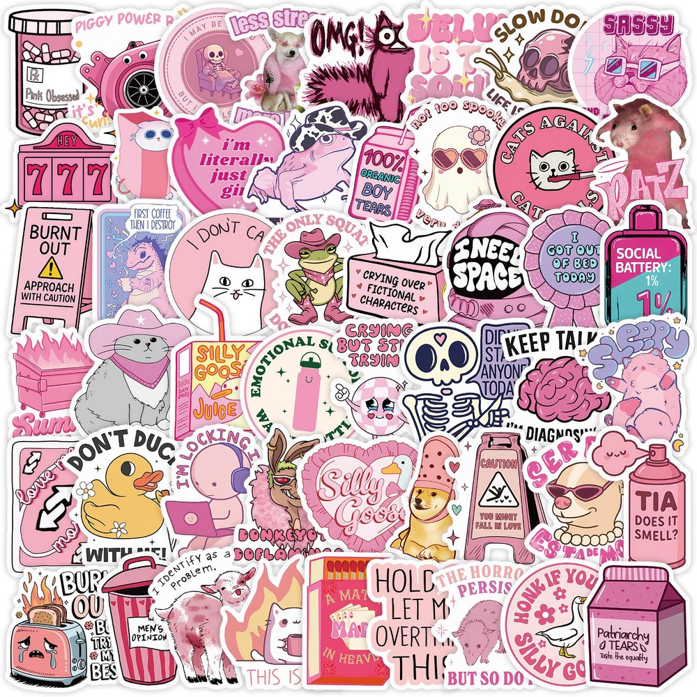 100 PCS Pink Funny Holographic Stickers for Adults Woman, Waterproof Vinyl Sarcastic Meme Decals for Water Bottle, Phone, Kindle, Laptop, Journal, Scrapbook, Bumper, Skateboard, Luggage