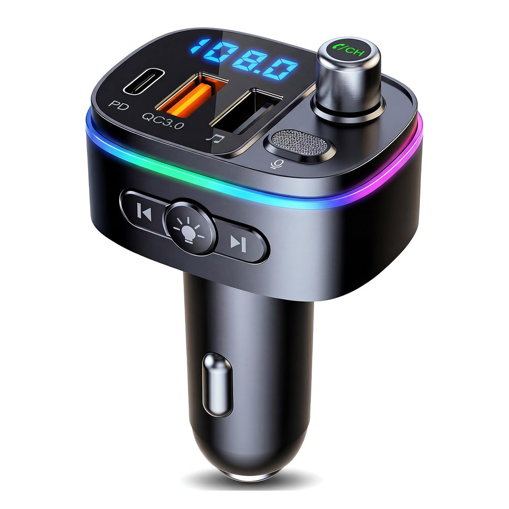 TISONNY Bluetooth FM Transmitter for Car, with Dual Fast Charging (QC3.0 & PD 20W), Qualcomm 5.0 Chip, Hands-Free Calling, Support USB/TF Card Playback, Plug and Play for All Cars