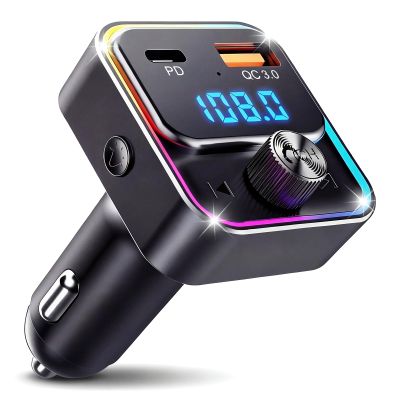 TISONNY Car Bluetooth 5.3 FM Transmitter for Old Cars, 30W PD & 18W QC3.0 Fast Charger, Hands-Free Calling, Voice Assistant, LED Light