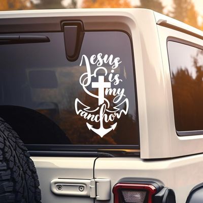 Jesus is My Anchor Car Decal Sticker, Christian Faith Jesus Religious Inspirational Funny Wall Sticker, Car Bumper Decoration Accessories for Car, SUV, Window, Wall, Laptop (6.0" x 3.9")