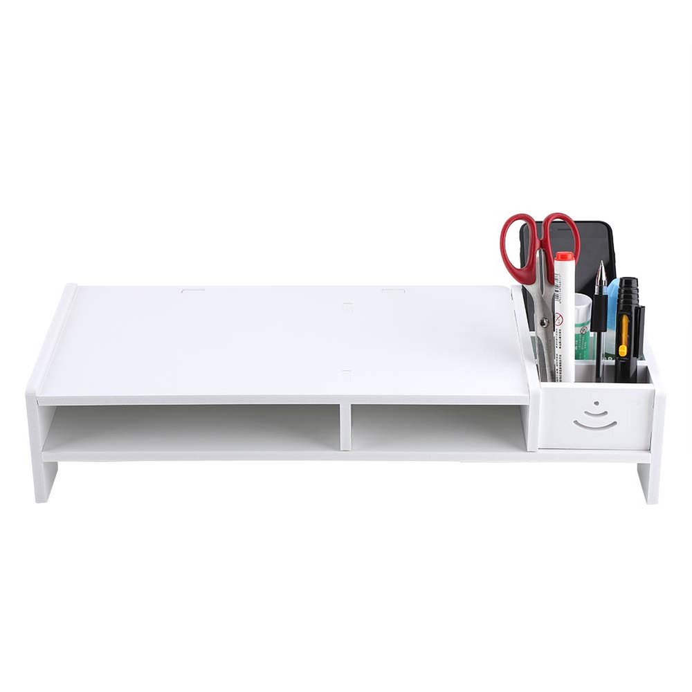 GOTOTOP White Monitor Stand Computer Monitor Stand Laptop Display Riser PC Stand with Storage Shelf No Tools Assembly Mortise and Tenon Design for Neck Spine Comfort