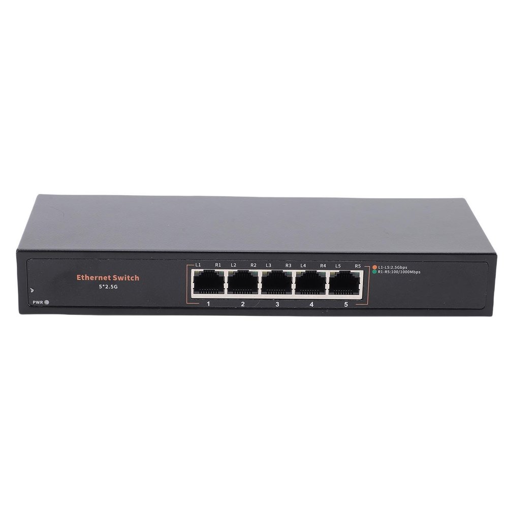 Bewinner Switch Ethernet 5-Door 2.5Gbps Industrial Splitter for 4K Gaming and Transmission, Aluminum League Material (US PLUG 100-240V)