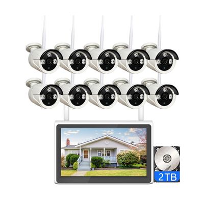 AKAVIG 10CH Wireless WiFi Security Cameras System with Monitor NVR, 3MP Business Plug and Play Surveillance Kit with Audio Recording Motion Detection, Night Vision, with 2T Hard Disk