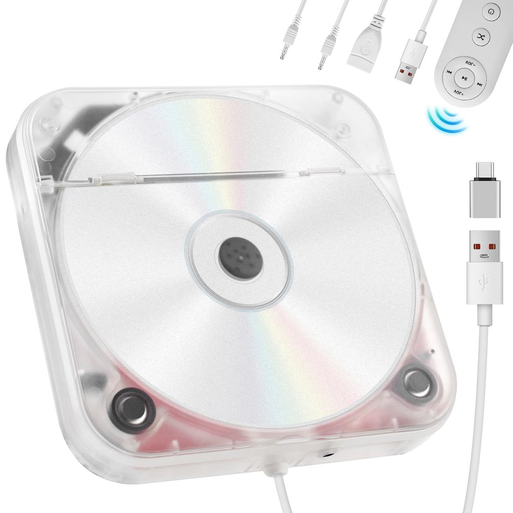 Dislind Portable External CD Player for Car USB Port AUX Port, Car CD Player with USB C Adapter Extension Cable, for Car Without CDs Player, Automobile, Laptop, TV, Work Vertically and Horizontally