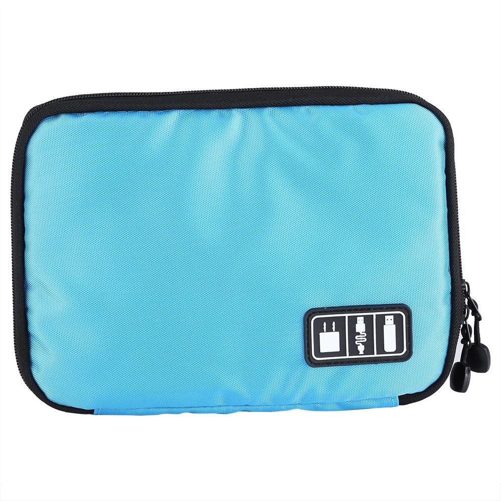 Aqur2020 Digital Storage Case Electronic Bag Travel Cable Pouch with Mesh Pockets Two Way for USB Cables Earphones SD Cards (Blue)