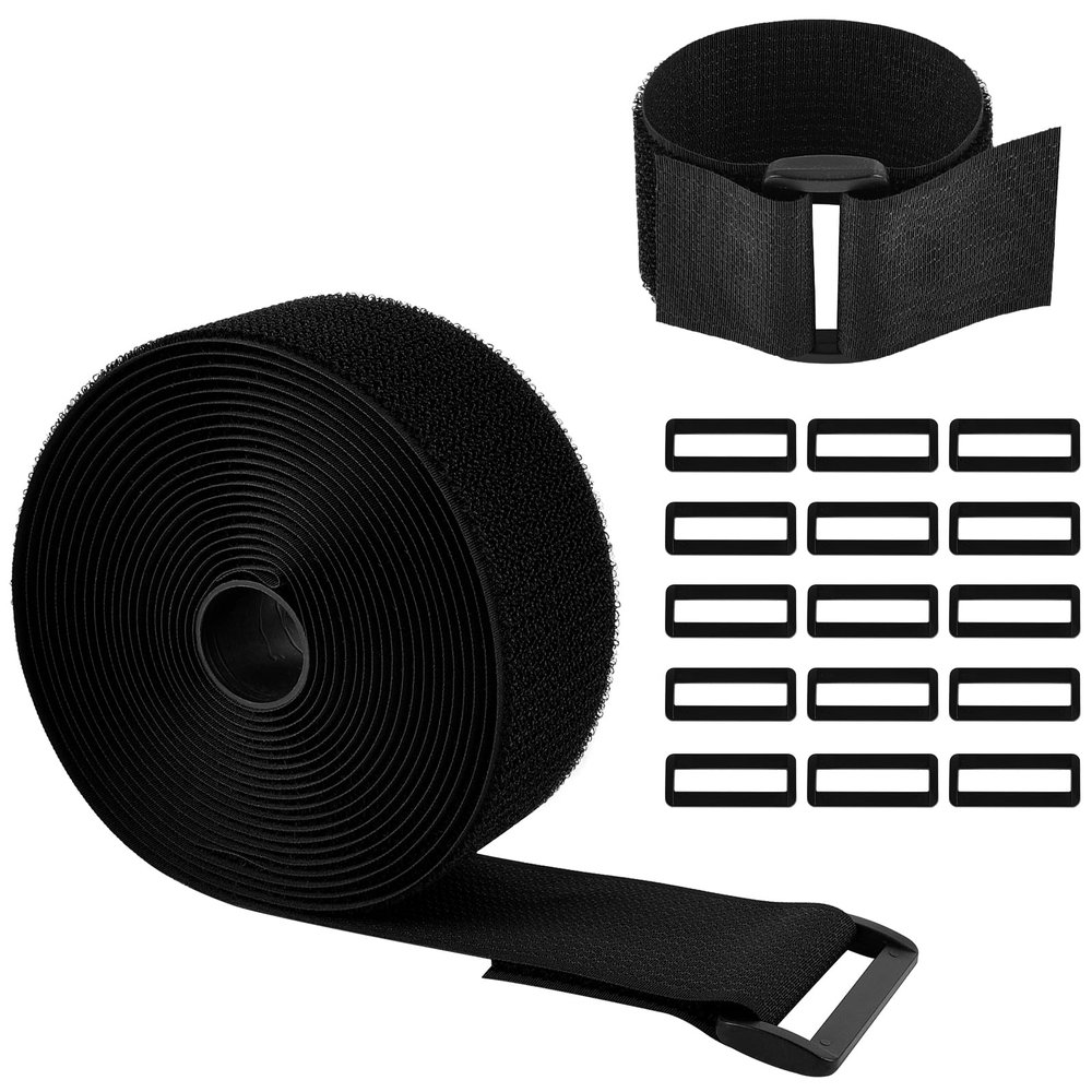 16.4 Feet x 2 Inch Heavy Duty Hook and Loop Straps with 15 Buckles, Black Nylon Cable Strap, Adjustable Cut-to-Length, Reusable Fastening Cable Ties Cinch Straps for Securing Cables, Hoses, Pipes