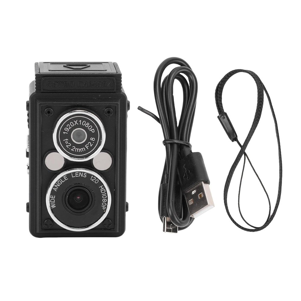 Mini Retro Digital Camera, 1080P HD 12MP Portable Twin Lens Style Vintage Camera, Pockets Vlog Digital Cameras with Wrist Strap for Teens Adults Beginner