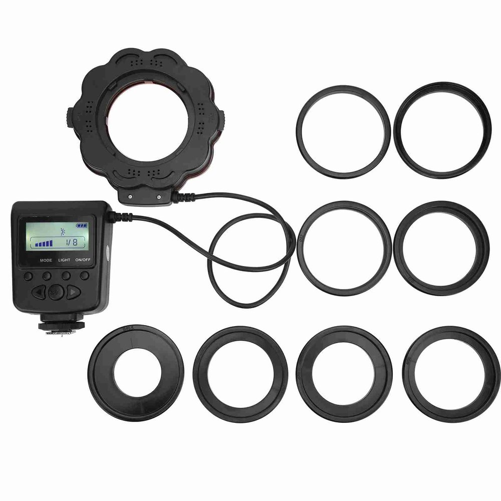 Camera Lens LED Ring Flash Light with Multi - Size Adapter Rings 40.5-77mm - Fill Light, LED Beads, Ideal for DSLR Macro Photography