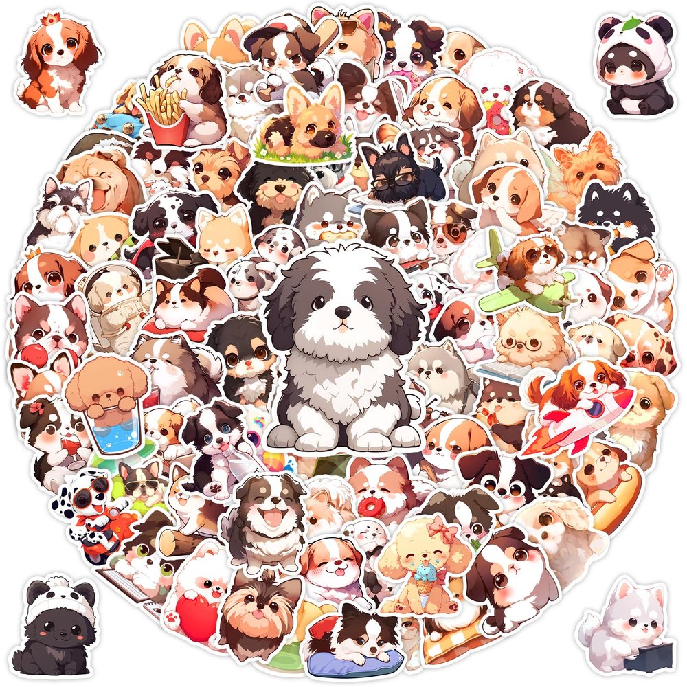 100 Pcs Cute Cartoon Dog Sticker Pack for Girls, Kawaii Puppy Stickers for Kids, Reusable Waterproof Puppies Breeds Prints Pet Vinyl Decals for Water Bottle,Laptop, Dog Decals for Valentine's Day