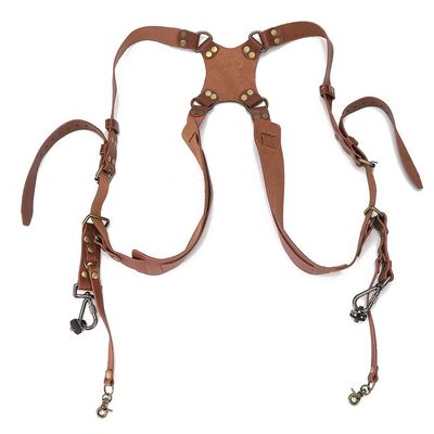 Backup Camera Strap Leather Double Shoulder Harness for 2 Cameras, Adjustable Brown Heavy Duty Sling with Crossbody Belt - Professional DSLR Holster for Photographers (Shoulders-brown)