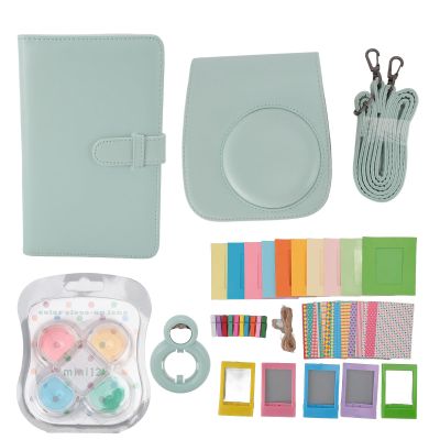 Instant Camera Protective Case for Mini 12 PU Leather Shoulder Strap Purple - Large Photo Album, Selfie Mirror, Colorful Filters & Frames for Kids & Girls (Mint Green)