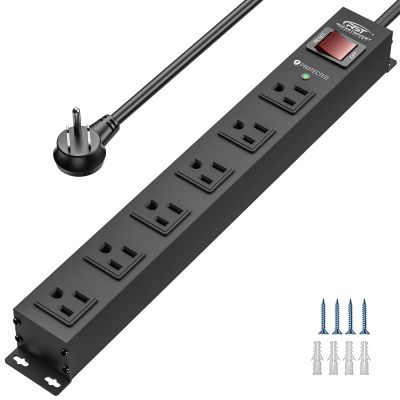 CRST 6 Outlet Heavy Duty Power Strip with Switch, 15A/1875W Metal Mountable Power Strip Surge Protector 2100Joules, 10 FT Wide Spaced Power Bar