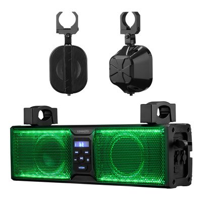 KEMIMOTO 2.1CH UTV Sound Bar System 17 Inch ATV Soundbar with RGB Lights BT5.3 IP66 Waterproof, Audio Roof Subwoofer SXS Speakers Compatible for Polaris RZR Can-Am Defender Maverick
