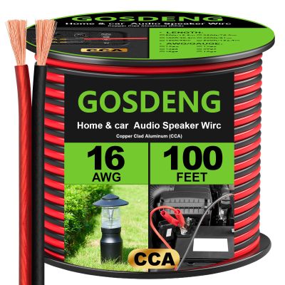 GOSDENG 16 Gauge Speaker Wire- 100 ft Spec Soft Touch Audio Wire for Car Stereos, Home Theater, Surround Sound - Flexible 16 AWG Speaker Cable - Red/Black