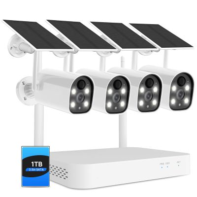 Hiseeu Solar Wireless Security Camera Outdoor, 4 Cam-Kit, 1T HDD
