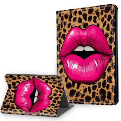 Case for 6.8" Kindle Paperwhite 11th Generation 2021 & Signature Edition, Multi-Angle Viewing Leather Smart Stand Back Cover with Auto Sleep Wake, Leopard Sexy Lips