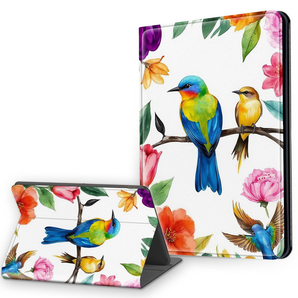 Case for 6.8" Kindle Paperwhite 11th Generation 2021 & Signature Edition, Multi-Angle Viewing Leather Smart Stand Back Cover with Auto Sleep Wake, Hummingbird Floral