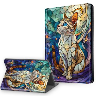 Case for 6.8" Kindle Paperwhite 11th Generation 2021 & Signature Edition, Multi-Angle Viewing Leather Smart Stand Back Cover with Auto Sleep Wake, Abstract Cat
