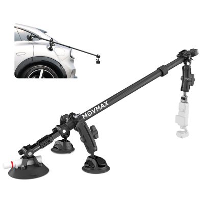 MOVMAX 3 in1 Suction Cup Car Mount with Carbon Fiber Stick(4.46ft),Triple Suction Cup Kit with Nato Rail&360 Magic Arm, Compatible with DJI Osmo Pocket3/360/Gopro/Insta360/Action Camera,Quick Release