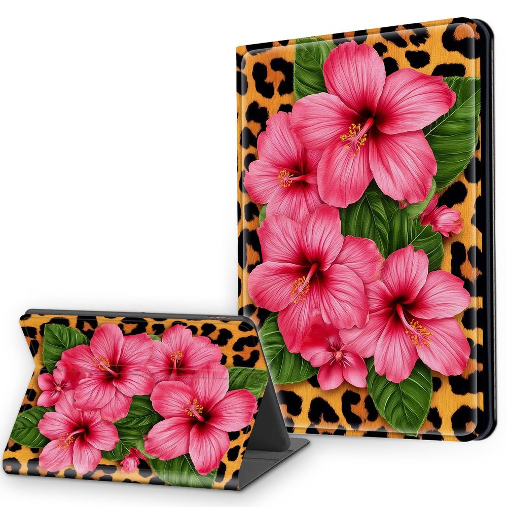 Case for 6.8" Kindle Paperwhite 11th Generation 2021 & Signature Edition, Multi-Angle Viewing Leather Smart Stand Back Cover with Auto Sleep Wake, Leopard Floral