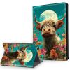 Case for 6.8" Kindle Paperwhite 11th Generation 2021 & Signature Edition, Multi-Angle Viewing Leather Smart Stand Back Cover with Auto Sleep Wake, Flower Highland Cow view 1