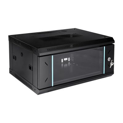 Server Rack Enclosure, 4U Wall Mount IT Network Cabinet, 17.7 Inches Deep 19 Inch Rack, Server Data Cabinet Case with Glass Door Black, Locks, Removable Side Panels for A/V Devices