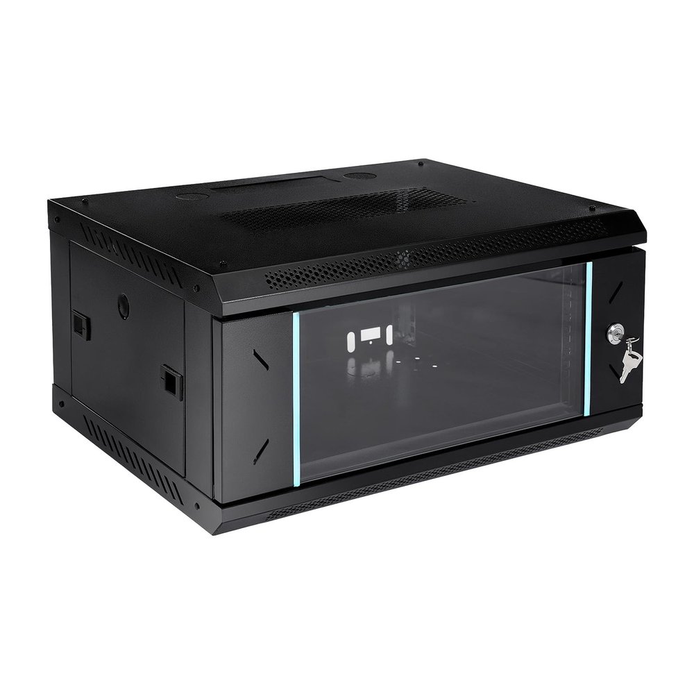 Server Rack Enclosure, 4U Wall Mount IT Network Cabinet, 17.7 Inches Deep 19 Inch Rack, Server Data Cabinet Case with Glass Door Black, Locks, Removable Side Panels for A/V Devices