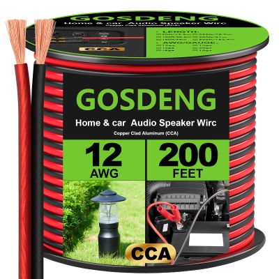 GOSDENG 12 Gauge Speaker Wire- 200 ft Spec Soft Touch Audio Wire for Car Stereos, Home Theater, Surround Sound - Flexible 12 AWG Speaker Cable - Red/Black