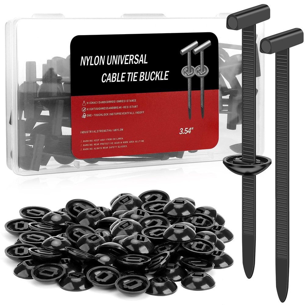 50 PCS Upgraded Nylon Universal Cable Tie Buckle with Clear Storage Box Heavy-Duty Self-Locking Nylon Zip Ties Clips with UV Resistance for Car Fender Trunk Bumper Repair, Workshop (Black)