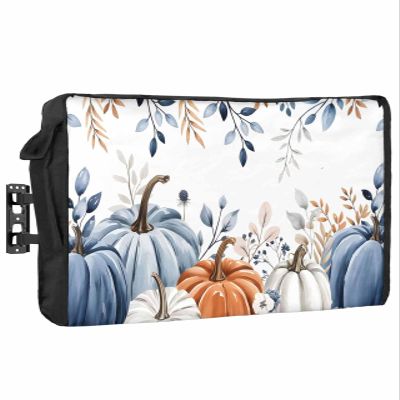 DecorLovee Thanksgiving Pumpkin Fall Outdoor TV Cover 80 to 85 Inches Weatherproof & Waterproof, Blue Grey Orange Botanical Outdoor TV Enclosure with Remote Control Pocket, TV Screen Protectors