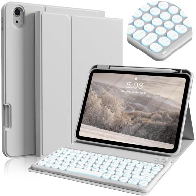BQDIYOO Case for iPad Air 11-inch M3/M2 (2025/2024), Folio Cover with Pencil Holder for iPad Air 7th 6th 11"/Air 5th 4th Gen 10.9 inch Case with Backlit Detachable Bluetooth Keyboard, Grey
