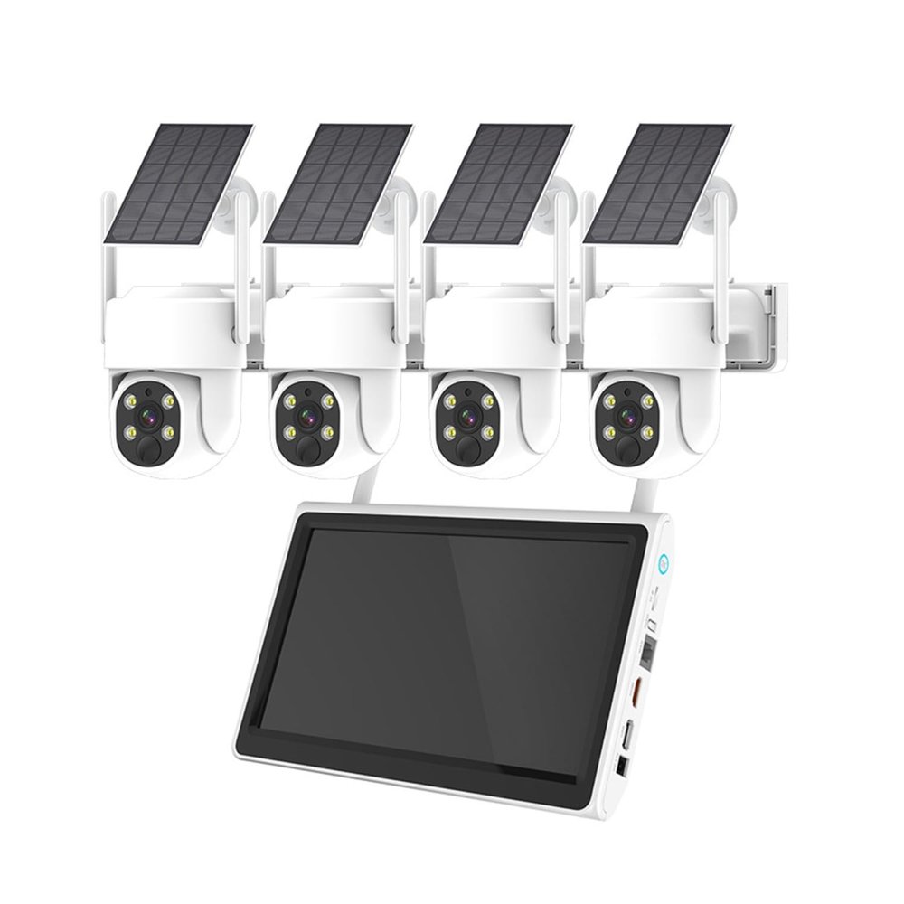 AKAVIG Solar Power 4MP Security Camera System with LCD Monitor NVR and 4 Cameras, Outdoor Wireless WiFi Solar Surveillance Cameras Kit with Two-Way Audio, Color Night Vision