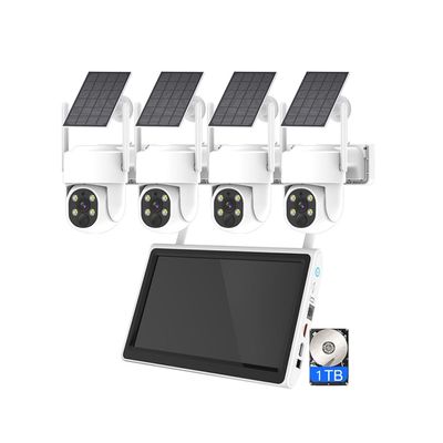 AKAVIG Outdoor Solar Security Camera System with Monitor, 4 Cameras and 1T Hard Disk, 4MP Wireless WiFi Solar Power Surveillance NVR Kit with Two-Way Audio, Color Night Vision