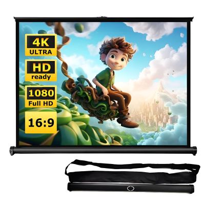 30/40/50in Small Portable Projection Screen Retractable for Camping, 16:9 HD Mobile Projector Screen with Stand, Tabletop Movie Screen for Indoor Outdoor(50in 16:9)