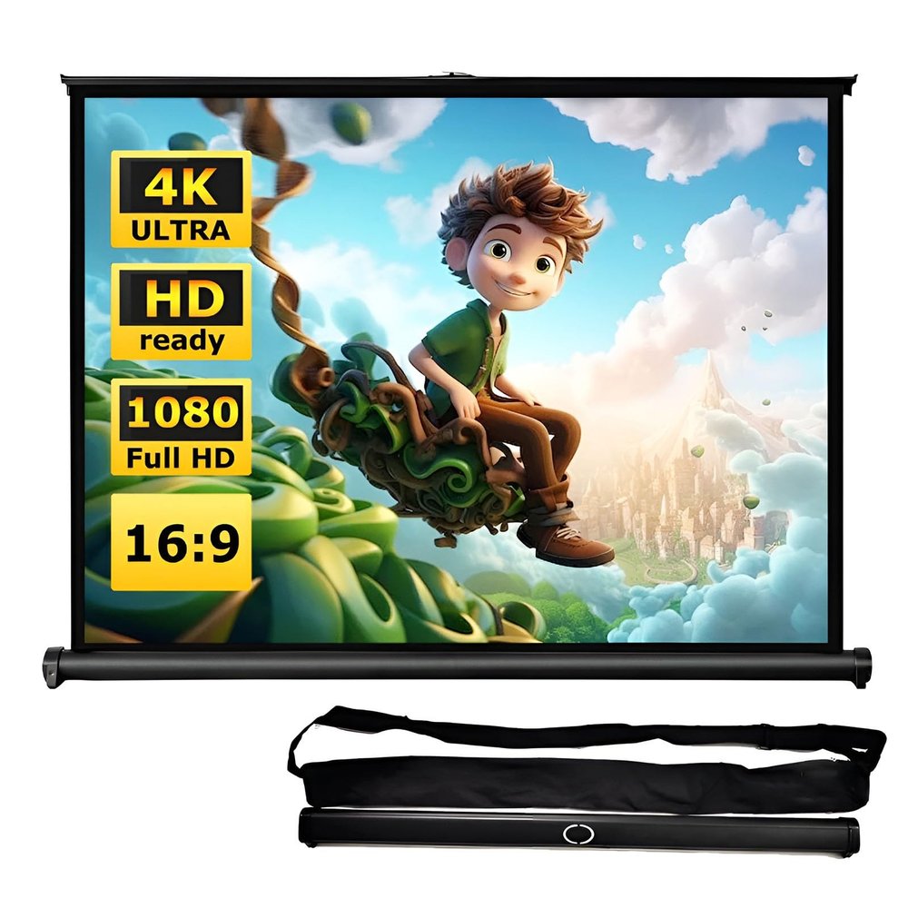 30/40/50in Small Portable Projection Screen Retractable for Camping, 16:9 HD Mobile Projector Screen with Stand, Tabletop Movie Screen for Indoor Outdoor(50in 16:9)