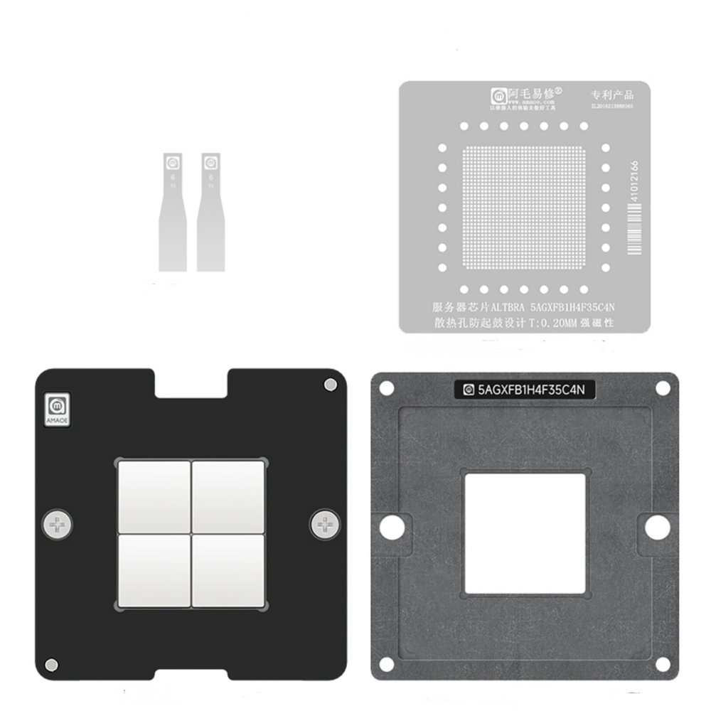 Amaoe BGA1152 Tin Plating Set with Four Magnetic Base, Steel Mesh Scraper, Positioning Plate Suitable for Intel ALTBRA 5AGXFB1H4F35C4N Tin Planting Platform BGA1152 Server Chip Steel Mesh 0.2mm
