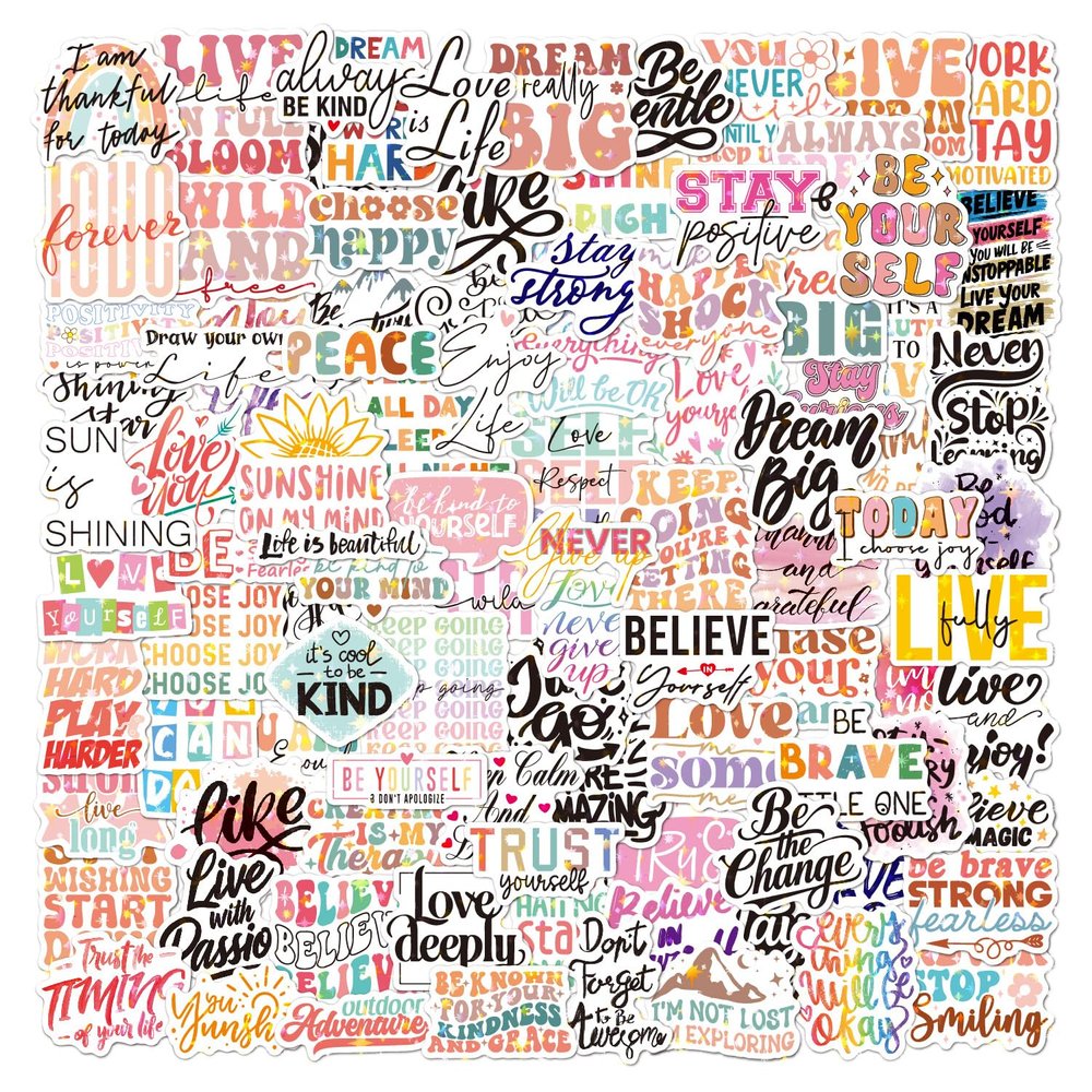 100 PCS Positive Motivational Quote Holographic Stickers Inspirational Words Waterproof Vinyl Decals, No-Repeat Perfect for Laptop Water Bottle Phone Journal Scrapbook Bumper Skateboard Luggage