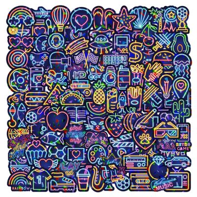 100 Pcs Water Bottle Holographic Stickers Packs Cool Cute Neon, Waterproof Vinyl Decal Holo Stickers for Adult Kids Water Bottles Laptop Scrapbooking Computer Phone Skateboard Journaling Luggage
