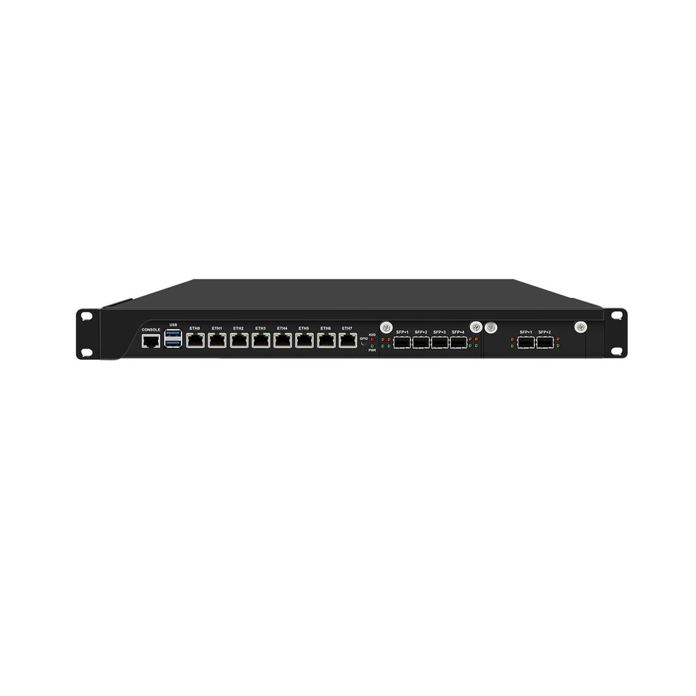 1U Firewall Appliance, OPNsense, VPN, Core I3 9100, RJ67, C246, 8 x 2.5GbE 226-V LAN, 4 x SFP+ 10GbE X710, 2 x SFP+ 82599ES, GPIO, 8G RAM, 128G SSD