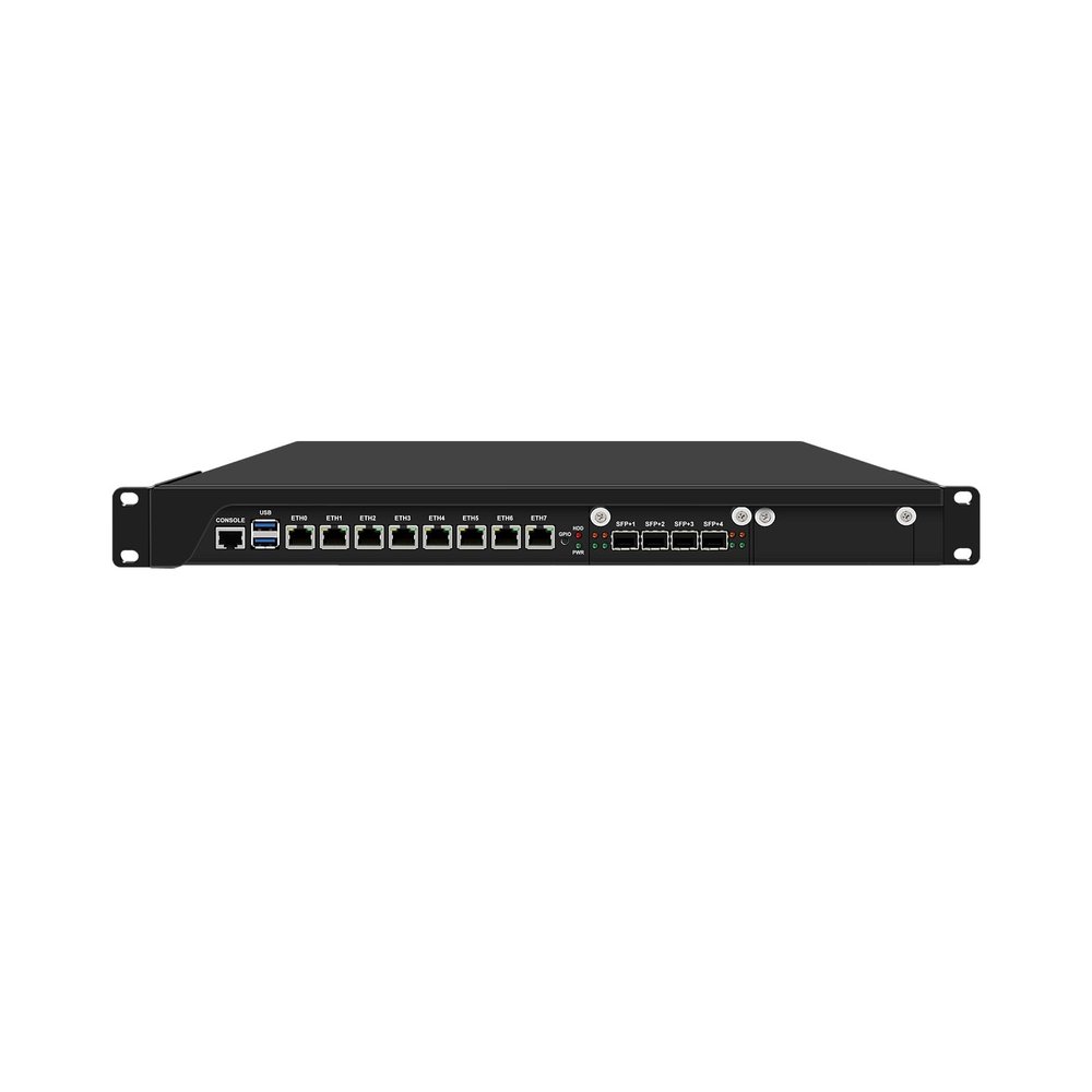 1U Firewall Appliance, OPNsense, VPN, Network Security Hardware, Core I3 9100, RJ67, C246, 8 x 2.5GbE 226-V LAN, 4 x SFP+ 10GbE X710, 32G RAM, 256G SSD