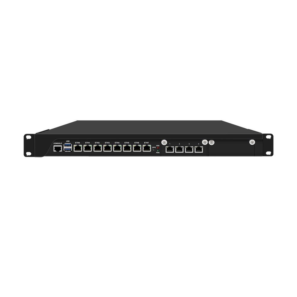 1U Rackable Cabinet Firewall Appliance, OPNsense, VPN, Router PC, I3 9100, RJ67, C246, 8 x 2.5GbE, 4 x 1GbE LAN, Console, GPIO, 64G RAM, 128G SSD