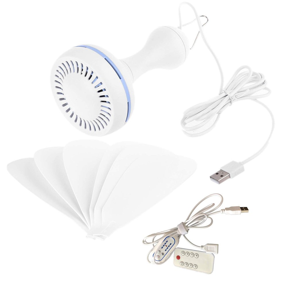 caralin 6 Leaves USB Powered Ceiling Canopy Fan with Remote Control Timing 4 Speed Hanging Fan for Camping Dormitory Tent