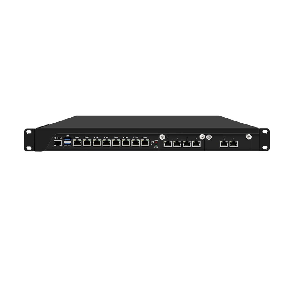 1U Rackable Cabinet Firewall Appliance, OPNsense, VPN, Router PC, Core I5 9400, RJ67, Intel C246, 14 x 2.5GbE 226-V LAN, Console, GPIO, 4G RAM, 32G SSD