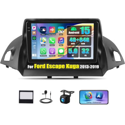 [4G+64G] Android 15 Car Stereo for Ford Escape Kuga 2013-2019 with Wireless A-pple Carplay Android Auto, 9" Incell Touchscreen Car Radio Bluetooth 5.0 GPS WiFi 32EQ FM/RDS SWC Backup Camera