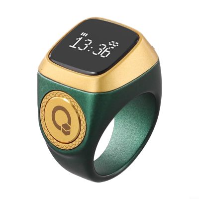 Smart Zikr-Ring For OLED Display Digital Ring Counter, Vibration Reminder For Muslim Prayer Times, 40MAh Long Life, Sizes 18Mm 20Mm 22Mm, Colors Black Blue Green Brown Pink(20mm green)