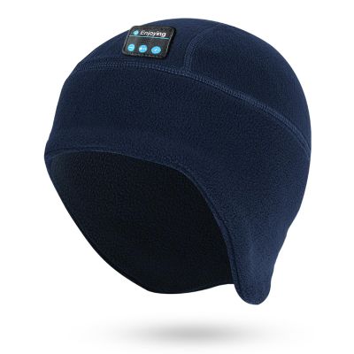 Bluetooth Beanie Hat Headphones for Men Women Winter Warm Wireless Music Fleece Lined Beanie with Earflap Outdoor (US, Alpha, One Size, Navy Blue)